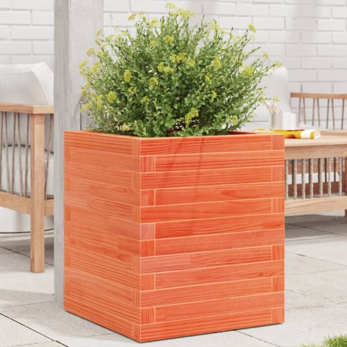 Jardinière cire marron 40x40x46 cm bois de pin massif – Image 1