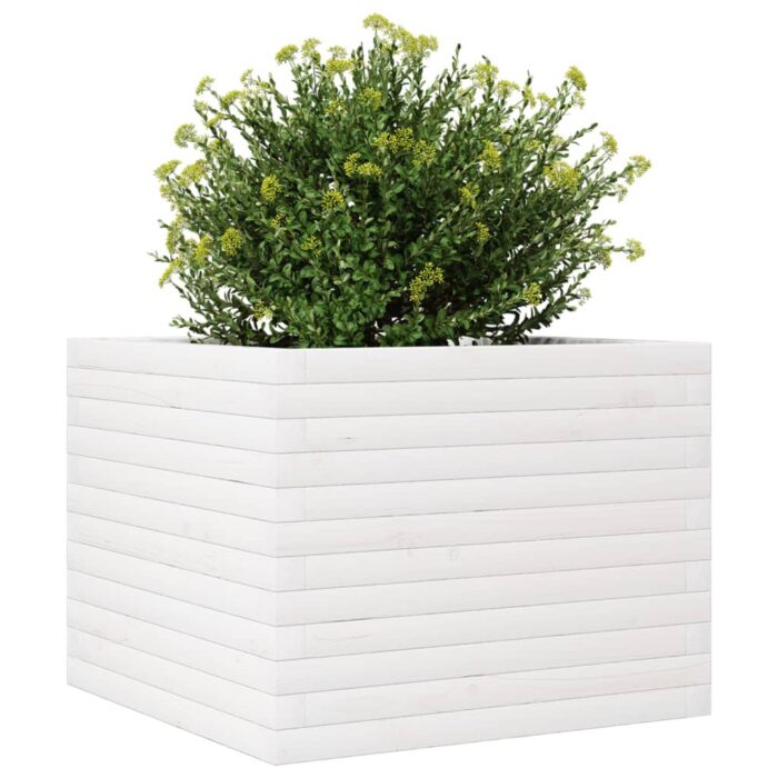 Jardinière blanc 60x60x46 cm bois de pin massif – Image 2