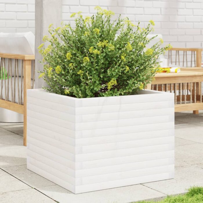 Jardinière blanc 60x60x46 cm bois de pin massif – Image 1