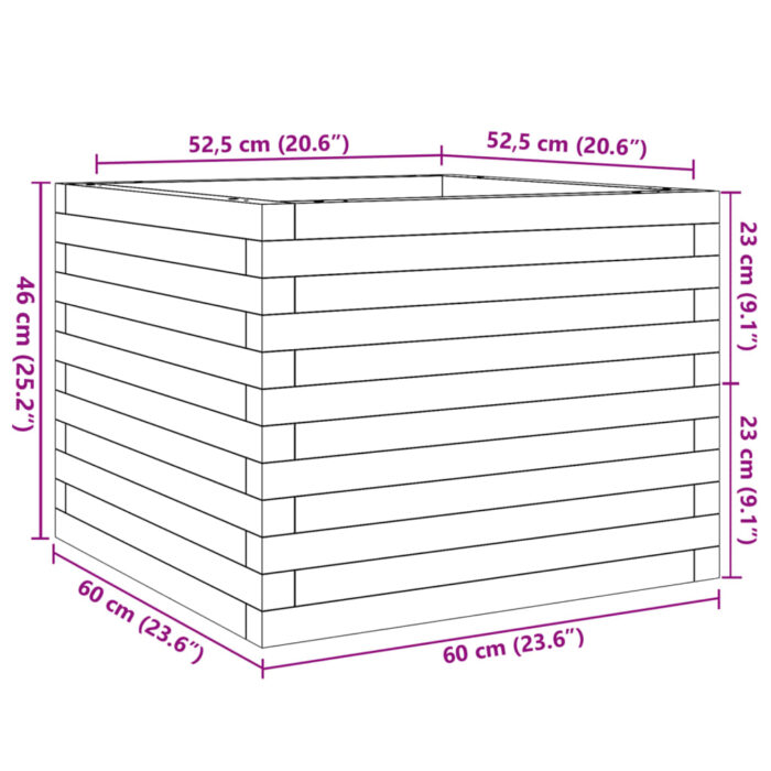Jardinière cire marron 60x60x46 cm bois de pin massif – Image 8