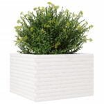Jardinière blanc 70x70x46 cm bois de pin massif – Image 2