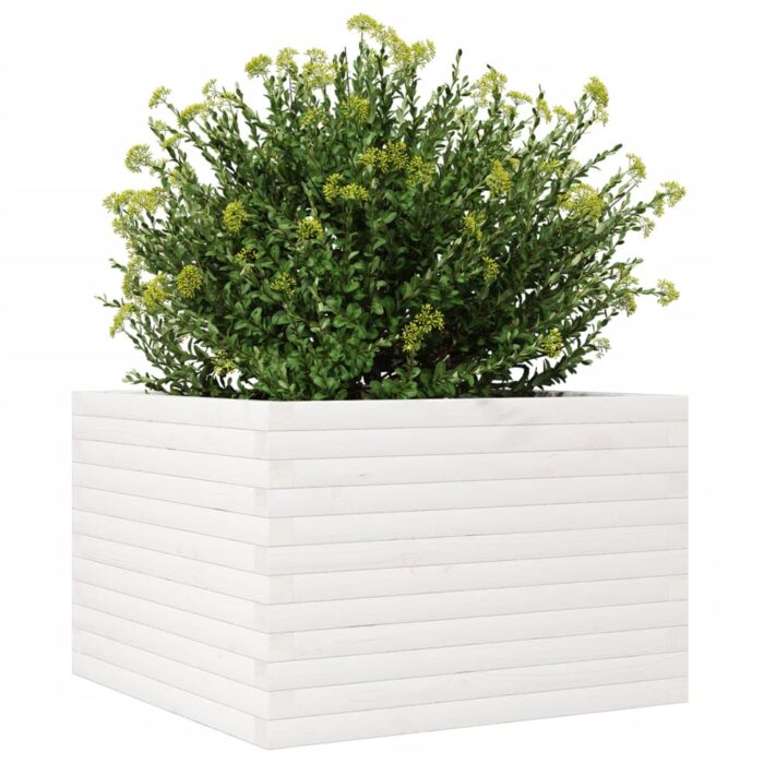 Jardinière blanc 70x70x46 cm bois de pin massif – Image 2