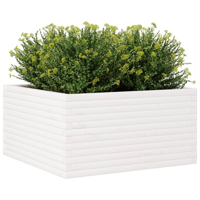 Jardinière blanc 90x90x46 cm bois de pin massif – Image 2