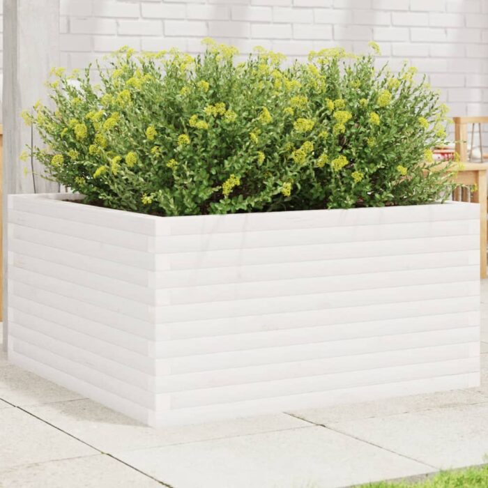 Jardinière blanc 90x90x46 cm bois de pin massif – Image 1