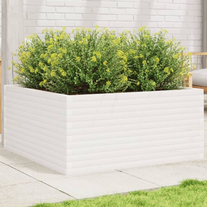 Jardinière blanc 100x100x46 cm bois de pin massif – Image 1
