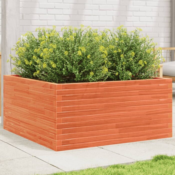 Jardinière cire marron 100x100x46 cm bois de pin massif – Image 1