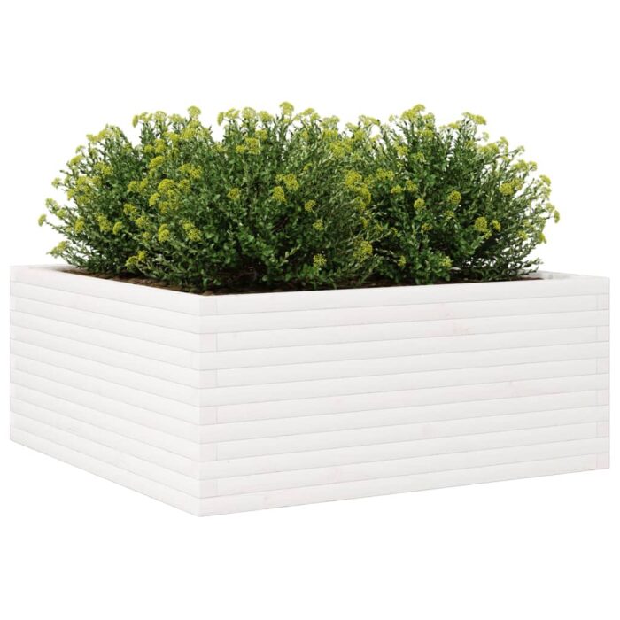 Jardinière blanc 110x110x46 cm bois de pin massif – Image 2