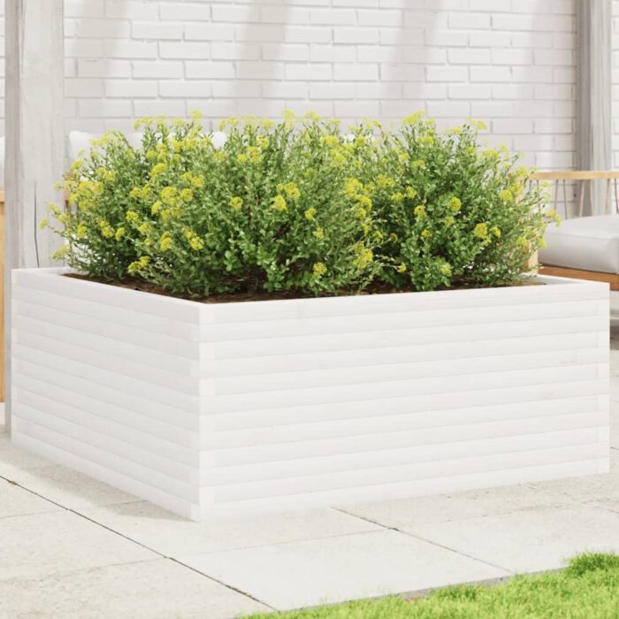 Jardinière blanc 110x110x46 cm bois de pin massif – Image 1