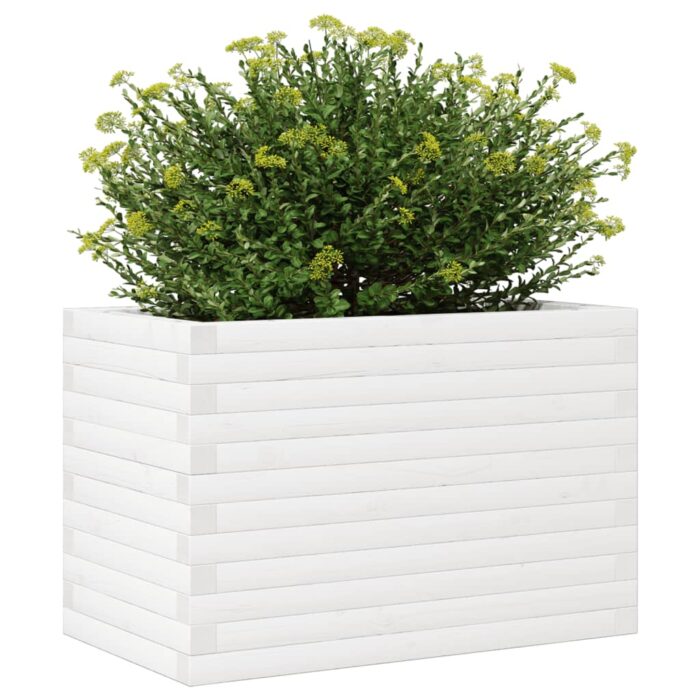 Jardinière blanc 70x40x46 cm bois de pin massif – Image 2