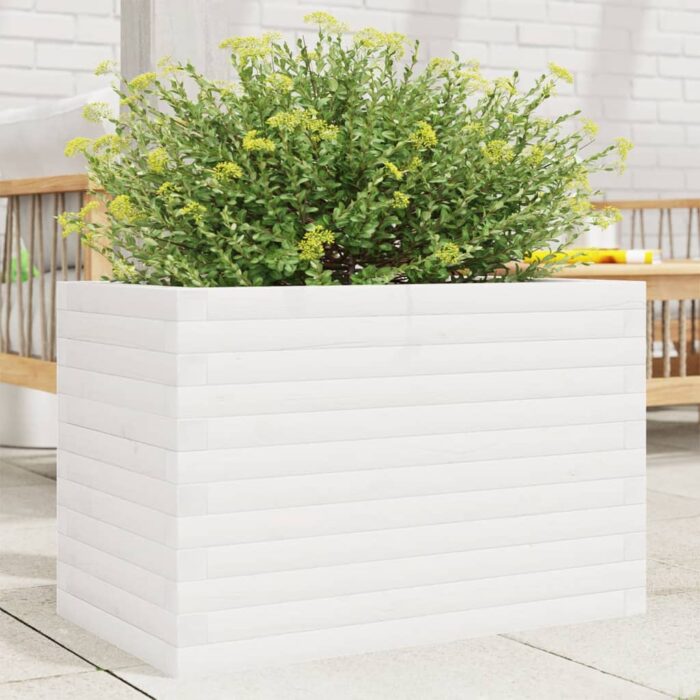 Jardinière blanc 70x40x46 cm bois de pin massif – Image 1