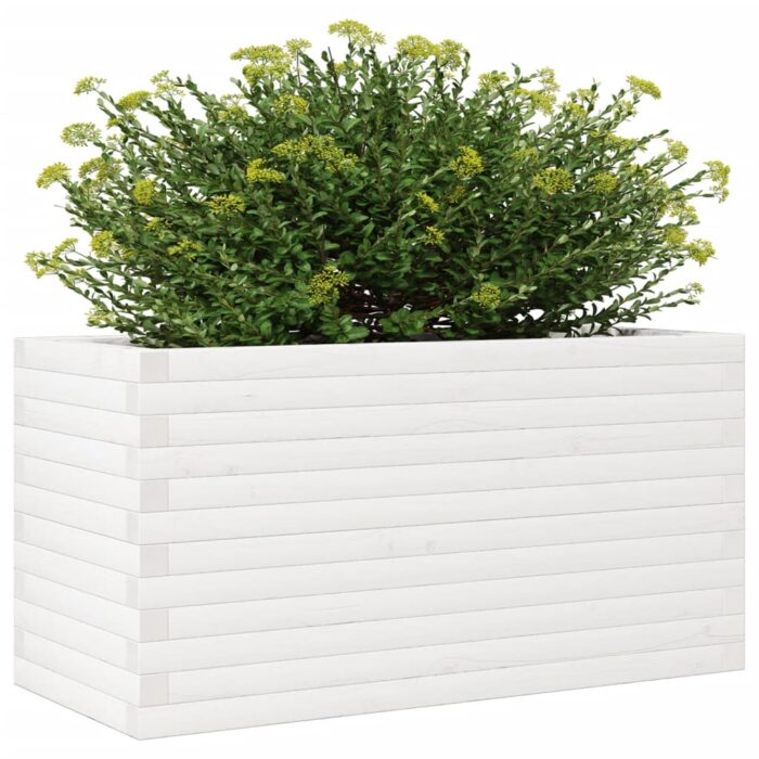 Jardinière blanc 90x40x46 cm bois de pin massif – Image 2