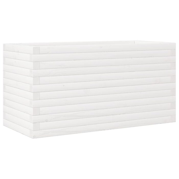 Jardinière blanc 90x40x46 cm bois de pin massif – Image 5
