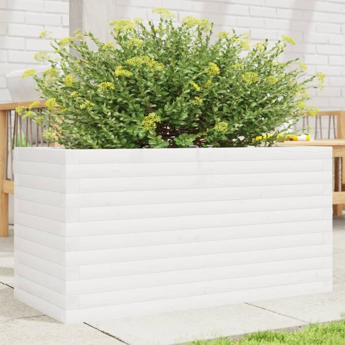 Jardinière blanc 90x40x46 cm bois de pin massif – Image 1