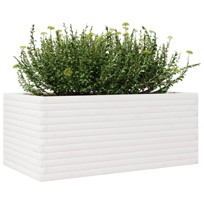 Jardinière blanc 110x60x46 cm bois de pin massif – Image 2