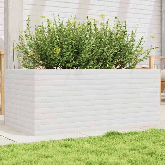 Jardinière blanc 110x60x46 cm bois de pin massif – Image 1