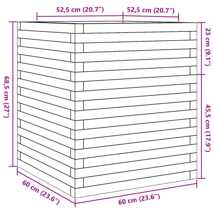 Jardinière cire marron 60x60x68,5 cm bois de pin massif – Image 8