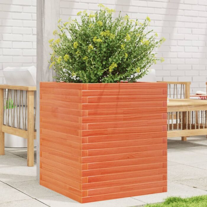 Jardinière cire marron 60x60x68,5 cm bois de pin massif – Image 1