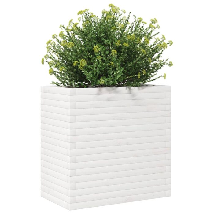Jardinière blanc 70x40x68,5 cm bois de pin massif – Image 2