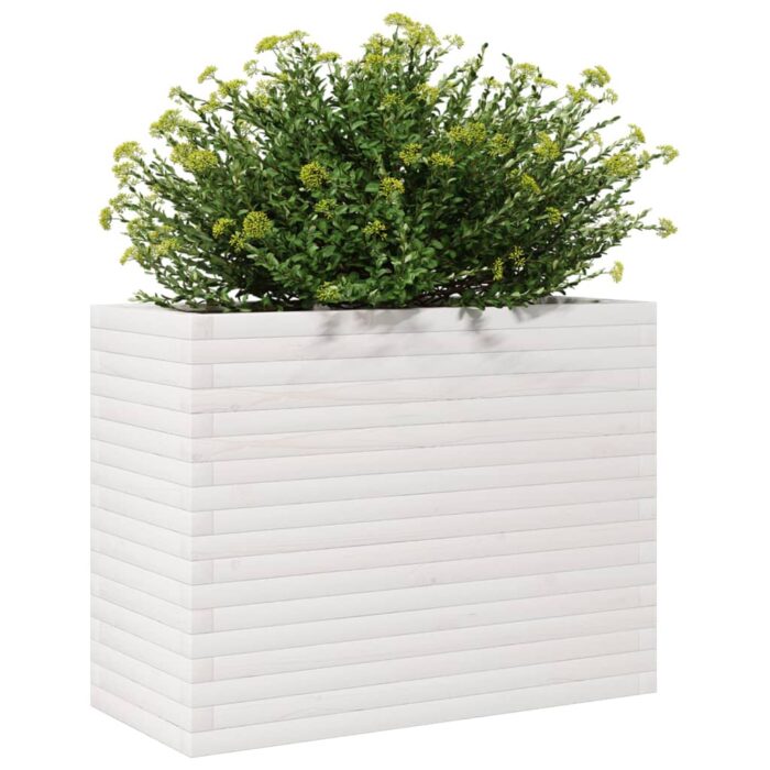 Jardinière blanc 90x40x68,5 cm bois de pin massif – Image 2