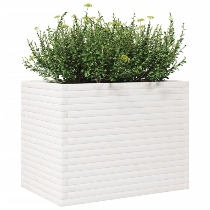 Jardinière blanc 90x60x68,5 cm bois de pin massif – Image 2