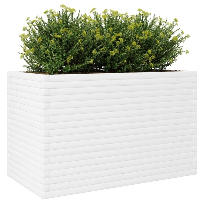 Jardinière blanc 110x60x68,5 cm bois de pin massif – Image 2