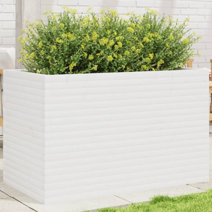 Jardinière blanc 110x60x68,5 cm bois de pin massif – Image 1