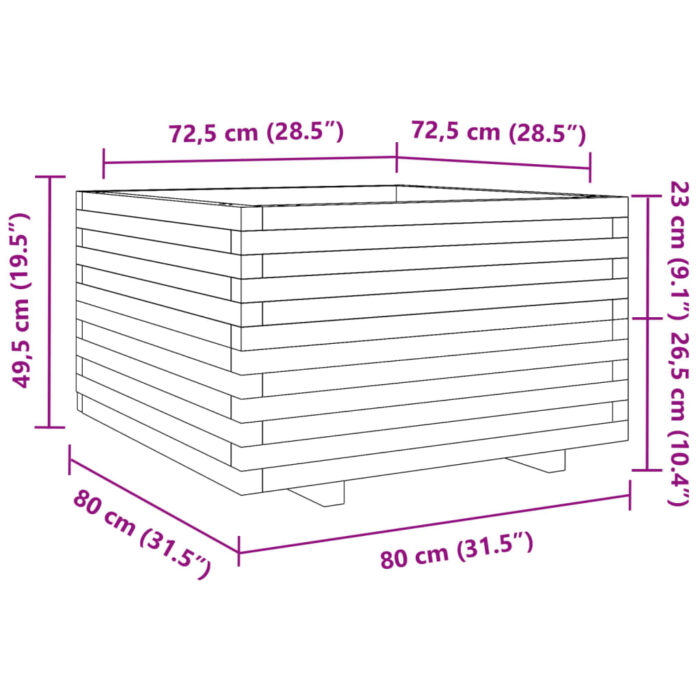 Jardinière 80x80x49,5 cm bois de pin massif – Image 8