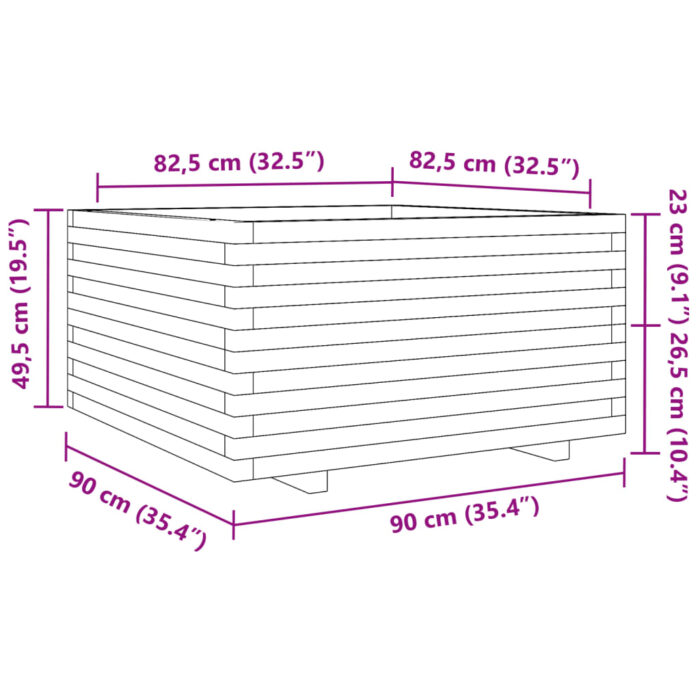 Jardinière 90x90x49,5 cm bois de pin massif – Image 8