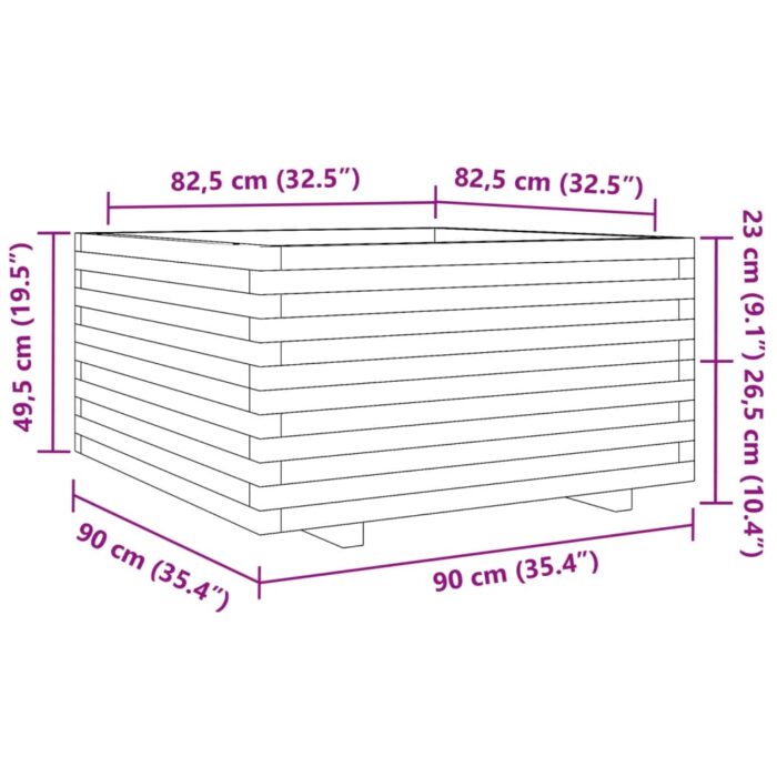 Jardinière blanc 90x90x49,5 cm bois de pin massif – Image 8