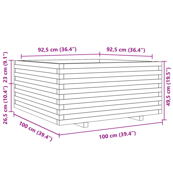 Jardinière blanc 100x100x49,5 cm bois de pin massif – Image 8