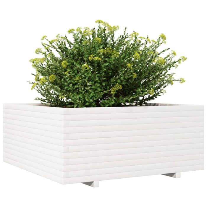 Jardinière blanc 110x110x49,5 cm bois de pin massif – Image 2