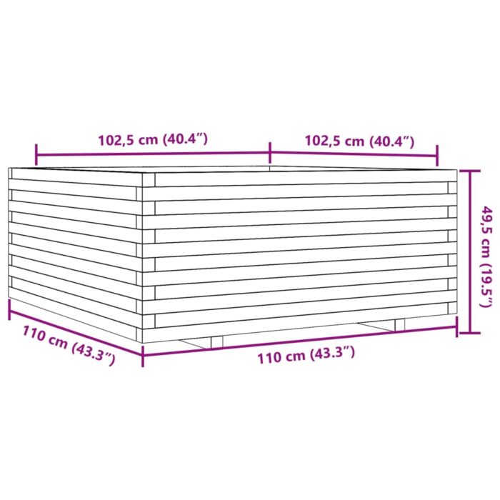 Jardinière blanc 110x110x49,5 cm bois de pin massif – Image 8