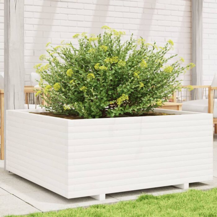 Jardinière blanc 110x110x49,5 cm bois de pin massif – Image 1