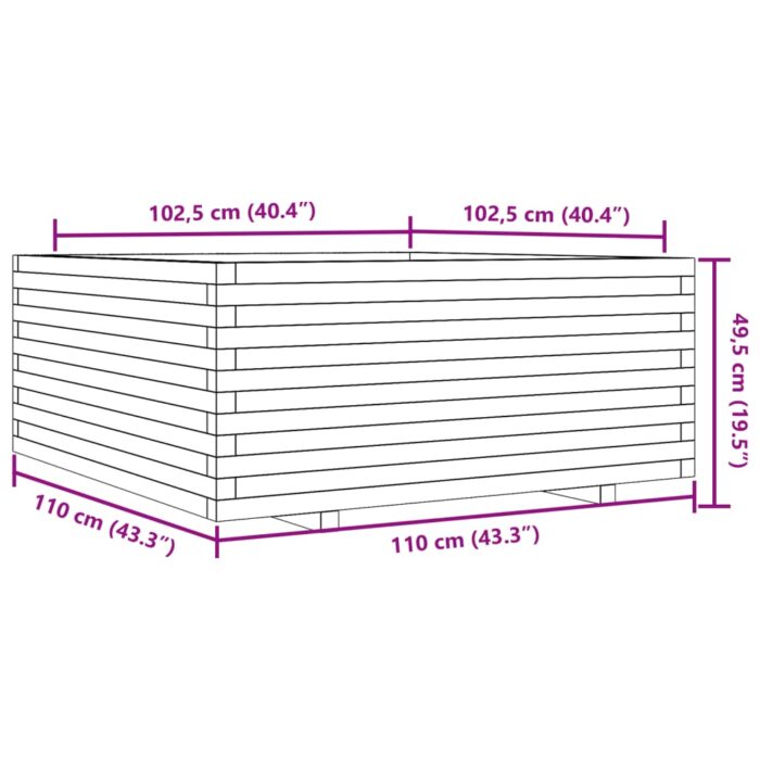 Jardinière cire marron 110x110x49,5 cm bois de pin massif – Image 8