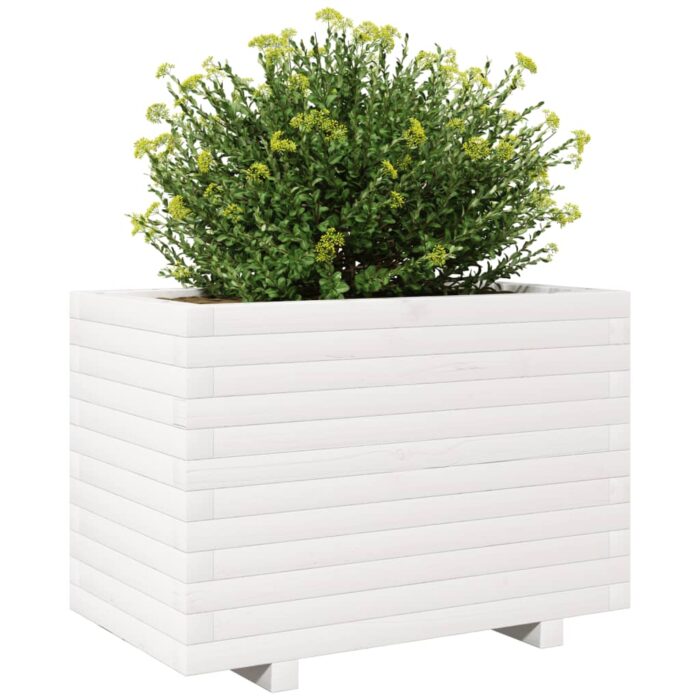 Jardinière blanc 70x40x49,5 cm bois de pin massif – Image 2