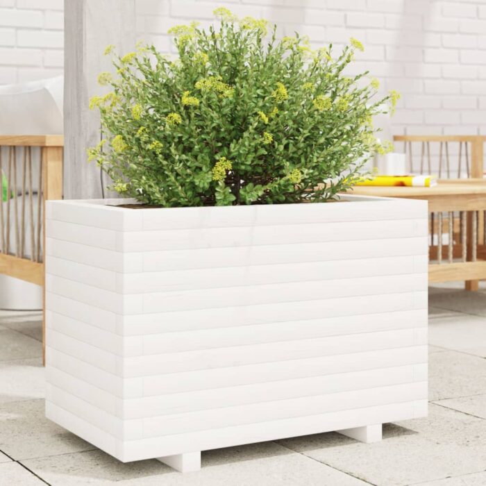Jardinière blanc 70x40x49,5 cm bois de pin massif – Image 1