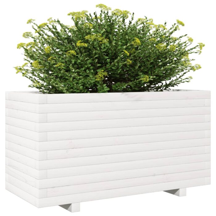 Jardinière blanc 90x40x49,5 cm bois de pin massif – Image 2