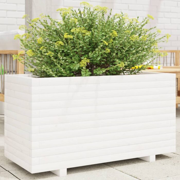 Jardinière blanc 90x40x49,5 cm bois de pin massif – Image 1
