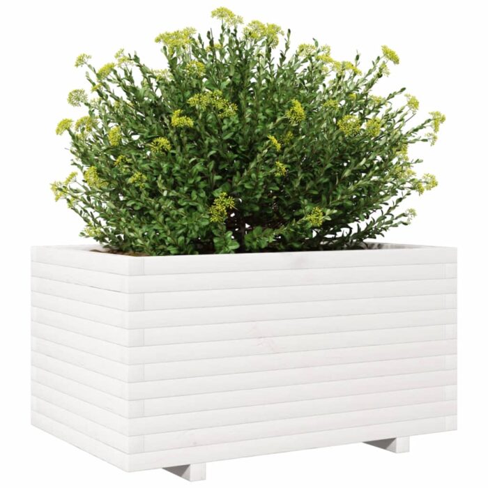 Jardinière blanc 90x60x49,5 cm bois de pin massif – Image 2