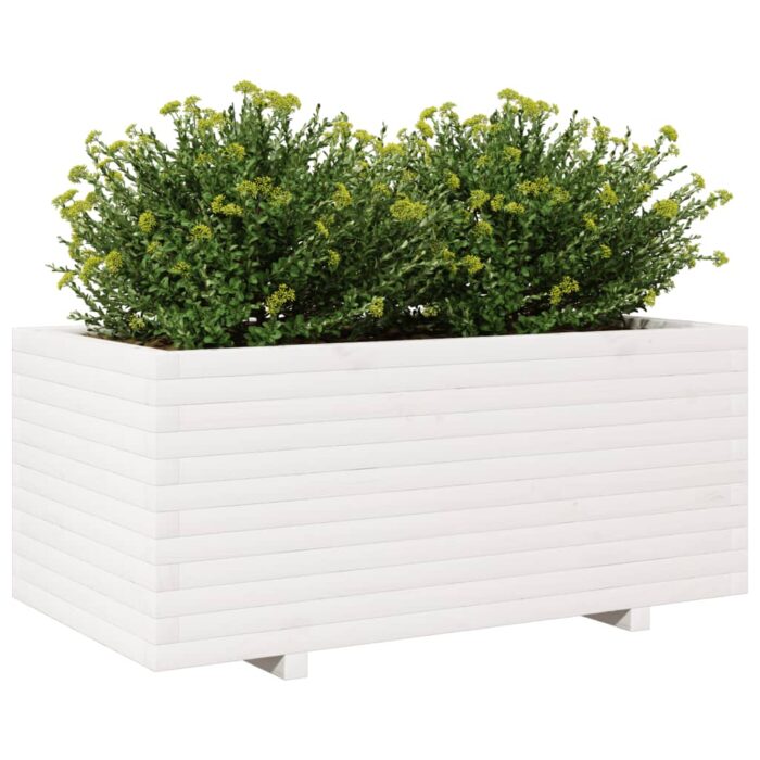 Jardinière blanc 110x60x49,5 cm bois de pin massif – Image 2
