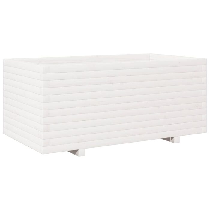 Jardinière blanc 110x60x49,5 cm bois de pin massif – Image 5