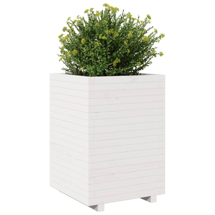 Jardinière blanc 50x50x72,5 cm bois de pin massif – Image 2