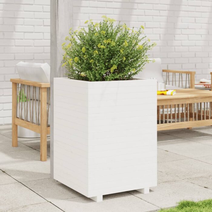 Jardinière blanc 50x50x72,5 cm bois de pin massif – Image 1