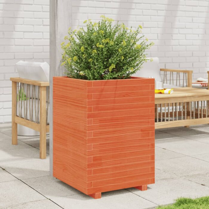 Jardinière cire marron 50x50x72,5 cm bois de pin massif – Image 1