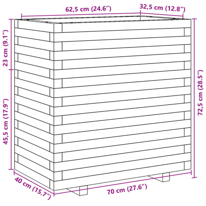 Jardinière blanc 70x40x72,5 cm bois de pin massif – Image 8