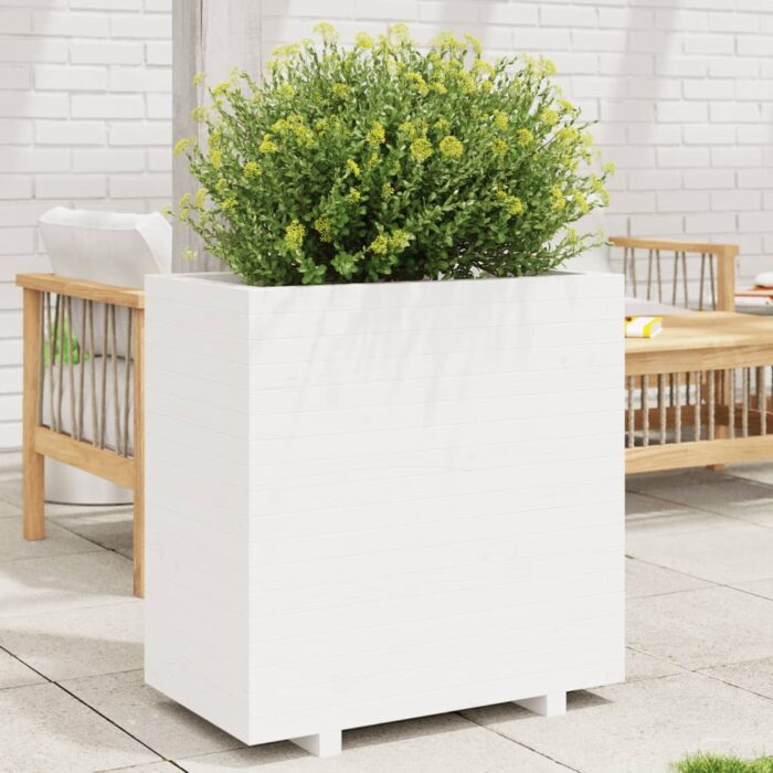 Jardinière blanc 70x40x72,5 cm bois de pin massif – Image 1