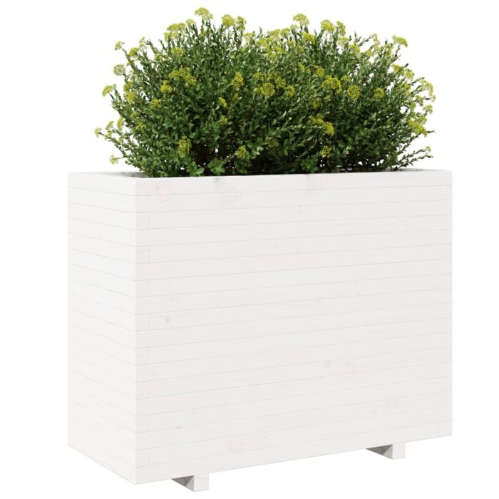 Jardinière blanc 90x40x72,5 cm bois de pin massif – Image 2