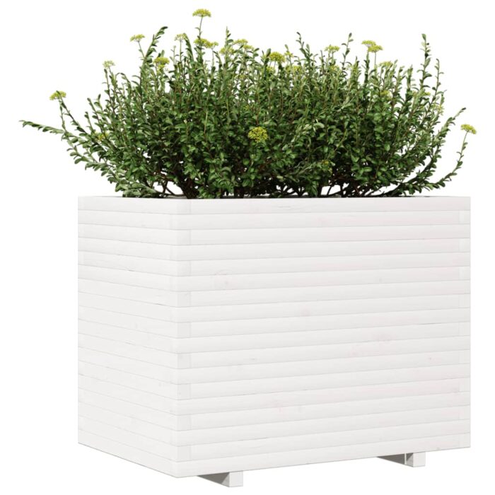 Jardinière blanc 90x60x72,5 cm bois de pin massif – Image 2