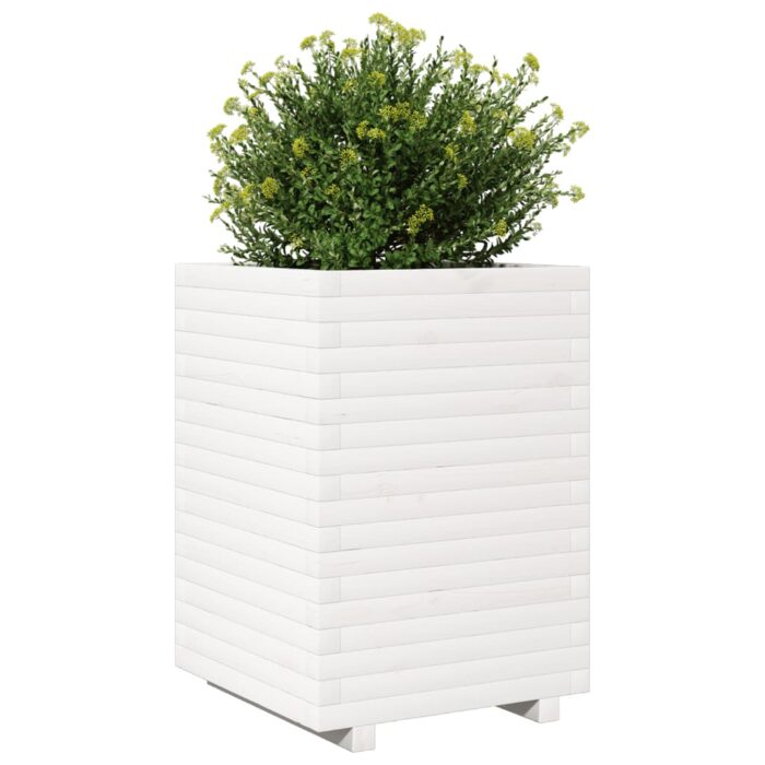 Jardinière blanc 50x50x72 cm bois de pin massif – Image 2