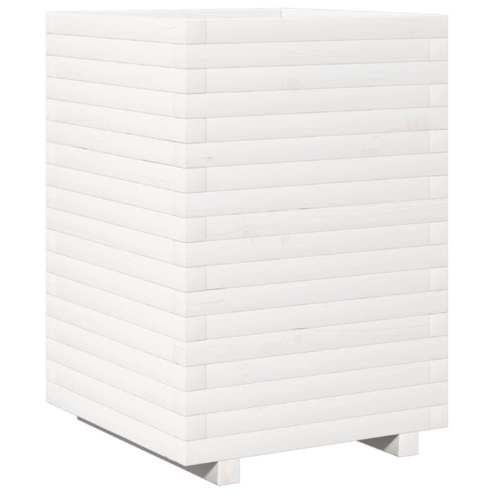 Jardinière blanc 50x50x72 cm bois de pin massif – Image 5